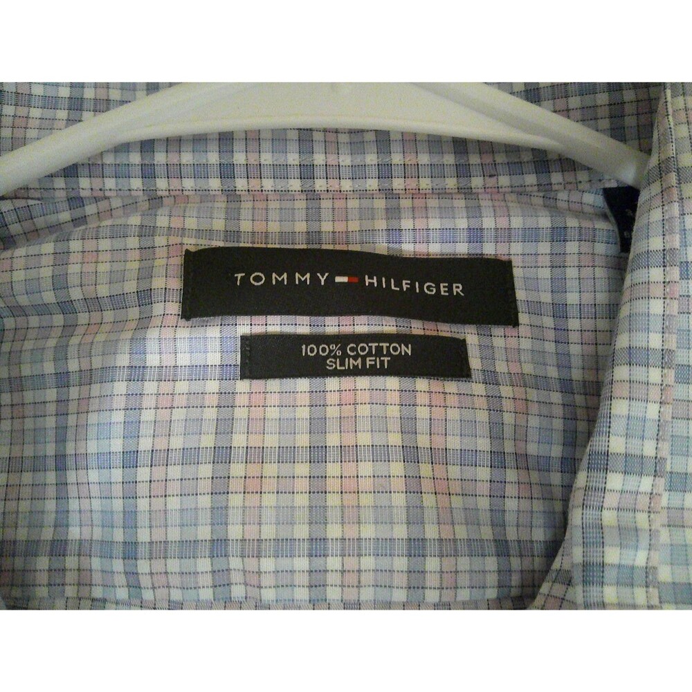 tommy hilfiger shirt men long sleeve 16  34/35 Color is Carnation (multi Color)